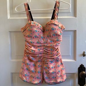 Boomerang Print Vintage Style Swim Suit